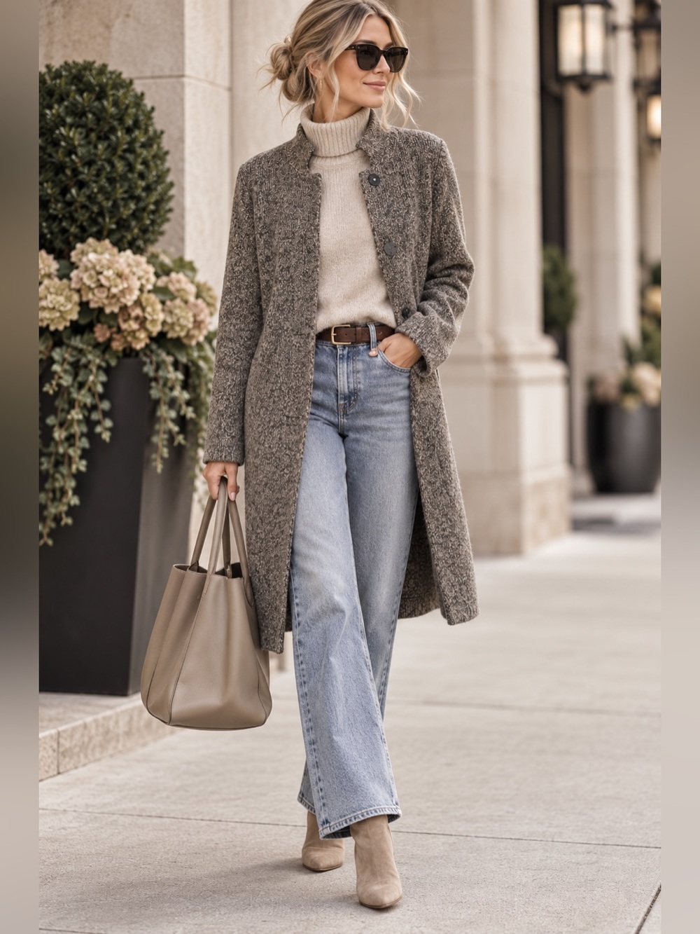 LINE S/P Marled Knit Long Cardigan Coat Brown Black Minimalist Quiet Luxury